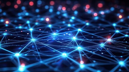 Poster - Futuristic digital grid with glowing circuits and nodes symbolizing the future of technological processes