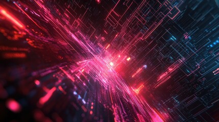 Poster - Futuristic digital grid with glowing circuits and data streams symbolizing the speed of technological processes