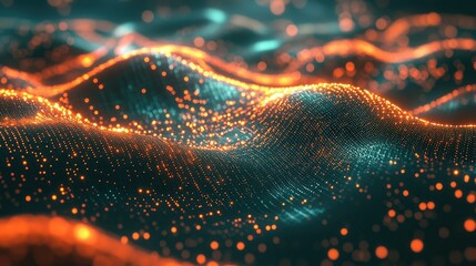 Leinwandbilder - Glowing data points and digital waves in an abstract tech background symbolizing modern digital processes