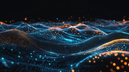 Leinwandbilder - Glowing data points and digital waves in an abstract tech background symbolizing modern digital processes