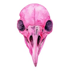 Wall Mural - Bird skull illustration watercolor pink.