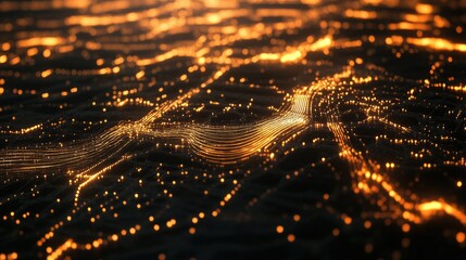 Leinwandbilder - Glowing digital grid with abstract waveforms and nodes representing high-tech infrastructure and processes