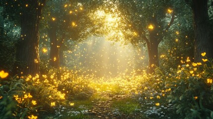 Sticker - Enchanting Forest with Glowing Fireflies