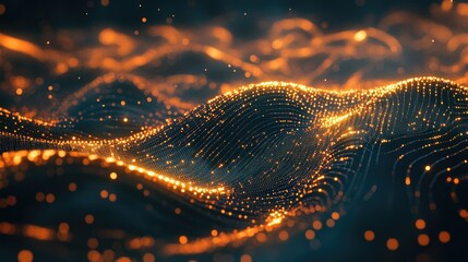 Poster - Glowing digital particles and abstract data streams representing the flow of information in tech systems
