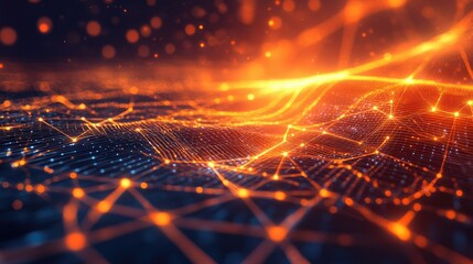 Poster - High-tech glowing grid and abstract geometric shapes representing digital transformation and technology processes