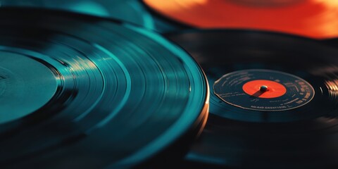 Wall Mural - Close-up of vintage vinyl records.