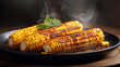 © DreamForge - a grilled corns on a plate, steaming and appetising, showcasing delicious food presentation