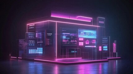 Canvas Print - Futuristic Neon Digital Storefront