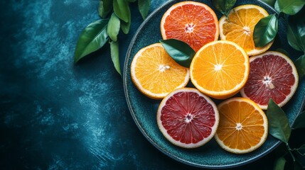 Canvas Print - Citrus Fruit Medley on Dark Background