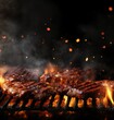 © David Zarzosa - Juicy steaks sizzle on a grill over an open fire, with sparks flying.