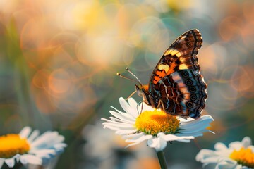 Poster - Colorful Butterfly on a White Flower in Nature