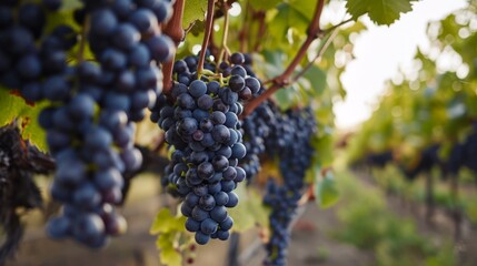 Gorgeous Clusters of Deep Purple Grapes Glistening in the Vineyard - Captured in