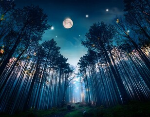 magical fantasy fairy tale scenery night in a forest