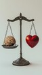 © Tanakrit - A balance scale holds a brain on one side and a red heart on the other, symbolizing the conflict between intellect and emotion.