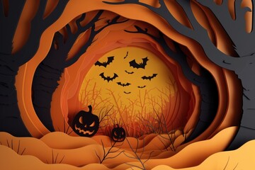 Wall Mural - Halloween with podium backdrop anthropomorphic jack-o'-lantern tranquility.