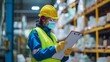 © Pixcellence - Warehouse Worker Checking Inventory with Checklist