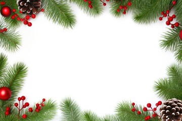 Wall Mural - Frame border fir leaf christmas decoration backgrounds plant tree.