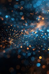 A stunning display of colorful bokeh lights fills the dark background, creating an enchanting atmosphere. Shades of blue and orange blend together, evoking a sense of wonder and magic in the night.