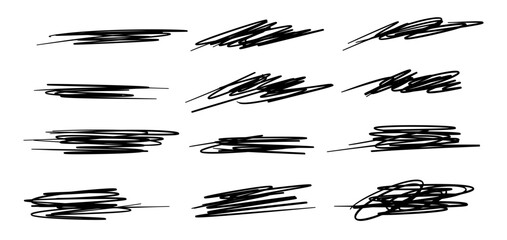 Poster - Collection of hand drawn marker strikethroughs and underlines. Includes various scribble lines and brush strokes. Vector illustration.