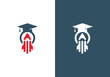 © zulfan - education logo design science technology, education and college logo, education logo design template with graduation cap and rocket combination