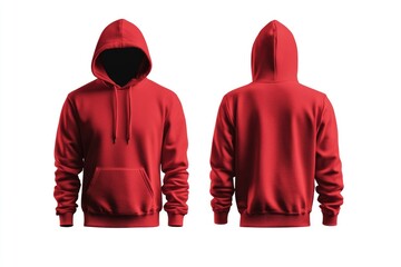 Wall Mural - A close-up of a red hoodie against a plain white background, suitable for use in fashion or lifestyle imagery