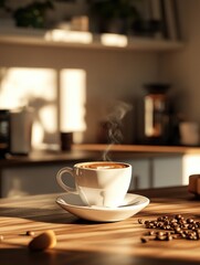 Wall Mural - Coffee on Wooden Table