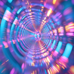 Poster - Abstract tunnel with vibrant lights in purple and blue colors.
