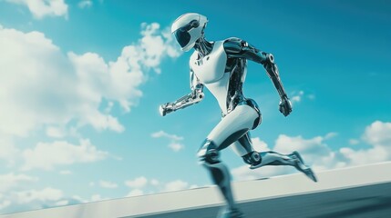 Aufkleber - Man in futuristic suit runs on road