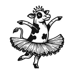 Wall Mural - cow wearing a tutu skirt and dancing ballet funny illustration, ballet dancer, ballerina sketch