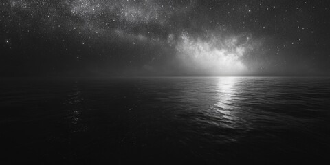 Wall Mural - Black and white ocean at night