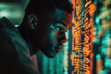 Poster - Man viewing computer screen in dimly lit room