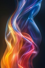 Poster - A vibrant display of swirling smoke with hues of orange, blue, red, and purple dances gracefully against a dark background, creating an ethereal and captivating visual effect.