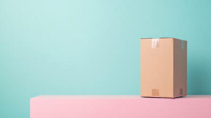 Wall Mural - Cardboard box on vibrant background with copy space