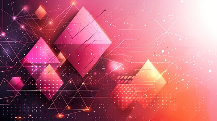 Poster - A captivating display of geometric shapes such as diamonds and triangles radiates glowing pink and orange colors against a darker background, creating a dynamic and modern visual effect.