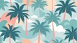 © Neeranat - Tropical palm trees and clouds arranged in a seamless pattern, creating a vibrant and serene tropical atmosphere.