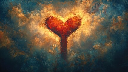 Canvas Print - Red heart on blue background