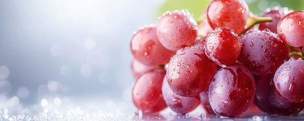 Close-up of fresh red grapes with water droplets.