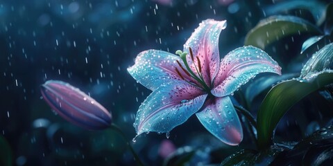 Poster - Flower in Rain Close-Up