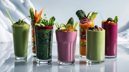 Wall Mural - collage of different fresh vegetable smoothies background