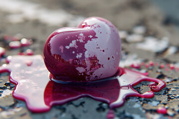 Poster - Sweet pink heart made of paint is melt dripping down. Valentines Day concept of love and romance