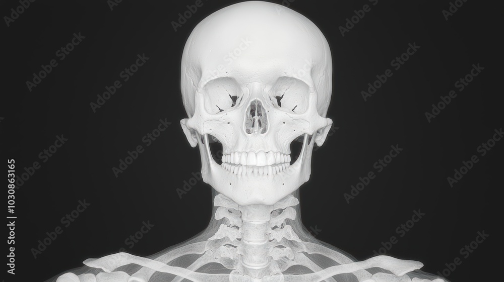 Detailed anatomical X-ray scan showing bone structures, monochrome ...