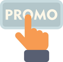 Aufkleber - Hand is pressing a promo button in this online marketing concept illustration