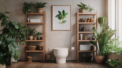 Wall Mural - Modern Bathroom Interior Design with Plants and Shelves