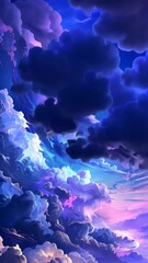 Wall Mural - Dramatic evening sky with vibrant clouds, surreal