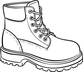 Continuous Line Art work boot shoes, Minimalist Black Linear isolated on white background.