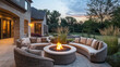 © Daniel - Modern Patio Fire Pit with Wicker Seating and Evening Sky