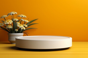Poster - 3d render of abstract geometric forms. Minimal scene with podium for product presentation