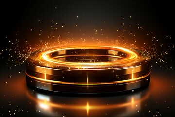 Poster - 3D Illustration of a Golden Fountain on a Black Background. Podium