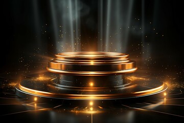 Poster - Stage podium with lighting, Stage Podium Scene with for Award Ceremony on black Background
