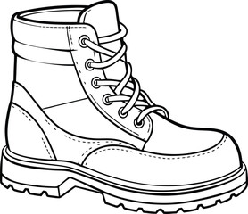 Continuous Line Art work boot shoes, Minimalist Black Linear isolated on white background.